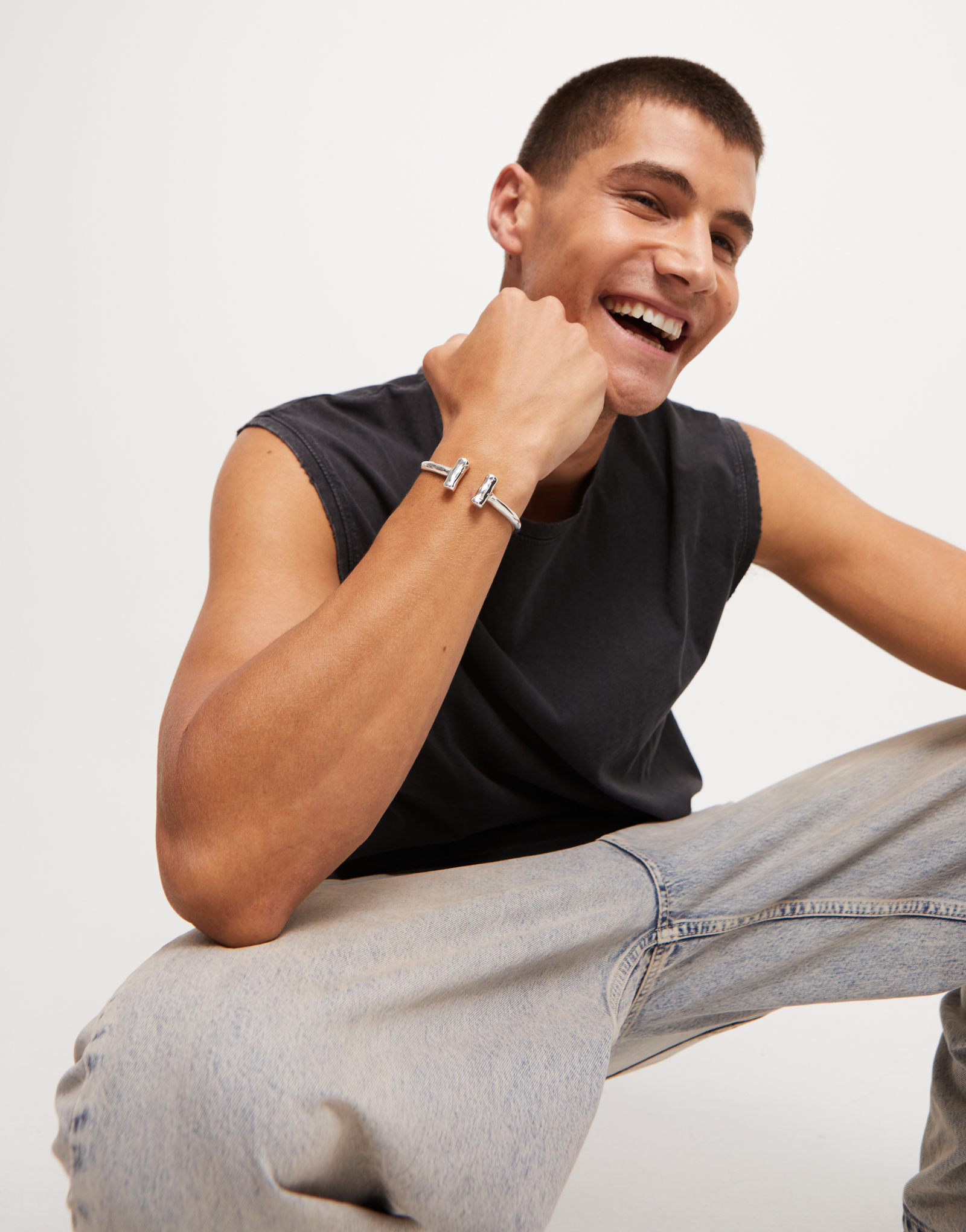 Bangle bracelet with two tubes, Silver, large thumbnail